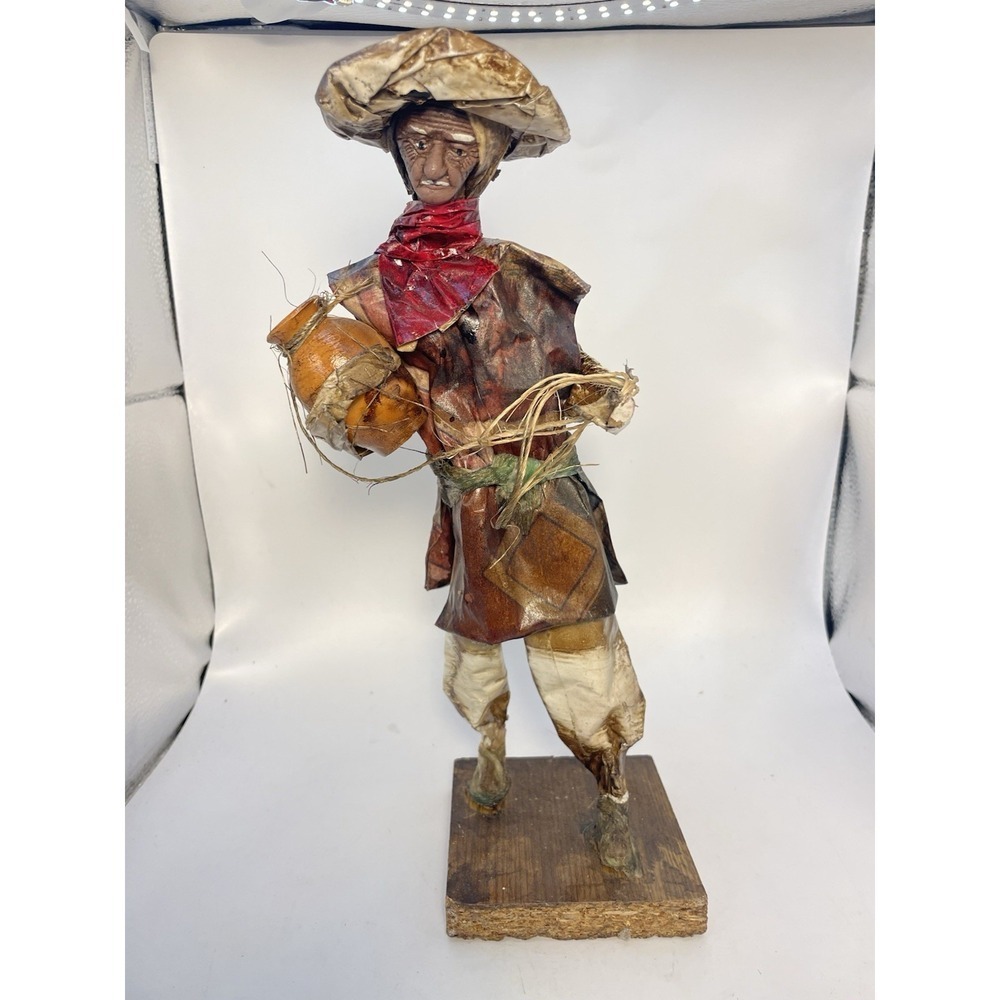 Vintage Mexican Folk Art Paper Mache Figure Handmade Authentic Hardworking Men
